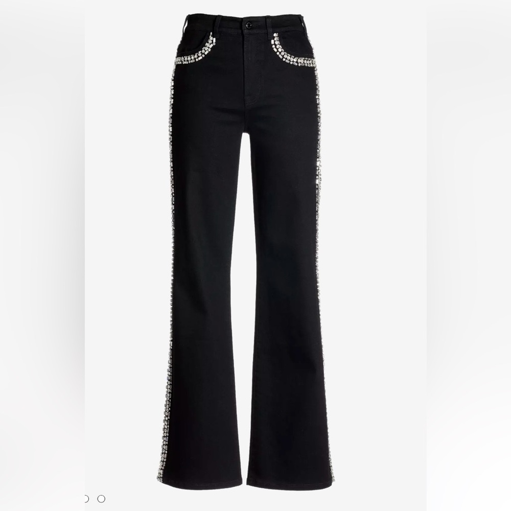 Boston Proper Malibu Jeans 0 Black Embellished Crystal Trim Wide Leg fits 26